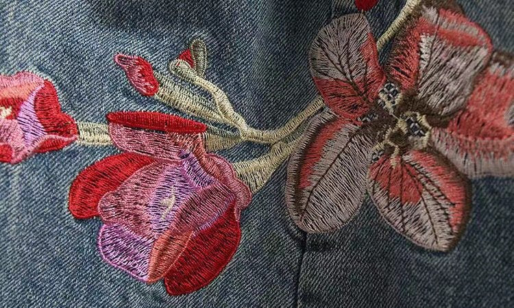 レディース パンツ 花柄 ワイド デニム 夏 レトロ 刺繍 上品 ワイドパンツ