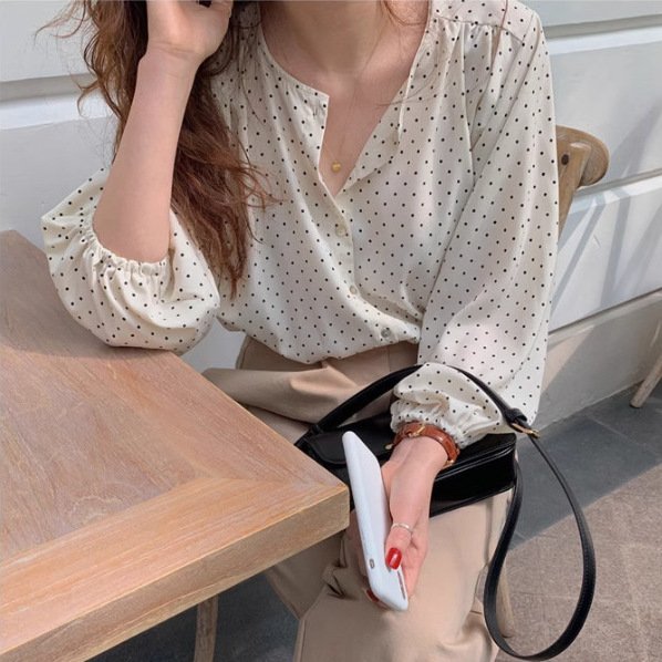レディース シャツ トップス 長袖 ゆったり 春夏 カジュアル きれいめ レトロ 前開き 春 夏 膝丈 ラウンドネック 上品 水玉 切り替えデザイン ポリエステル