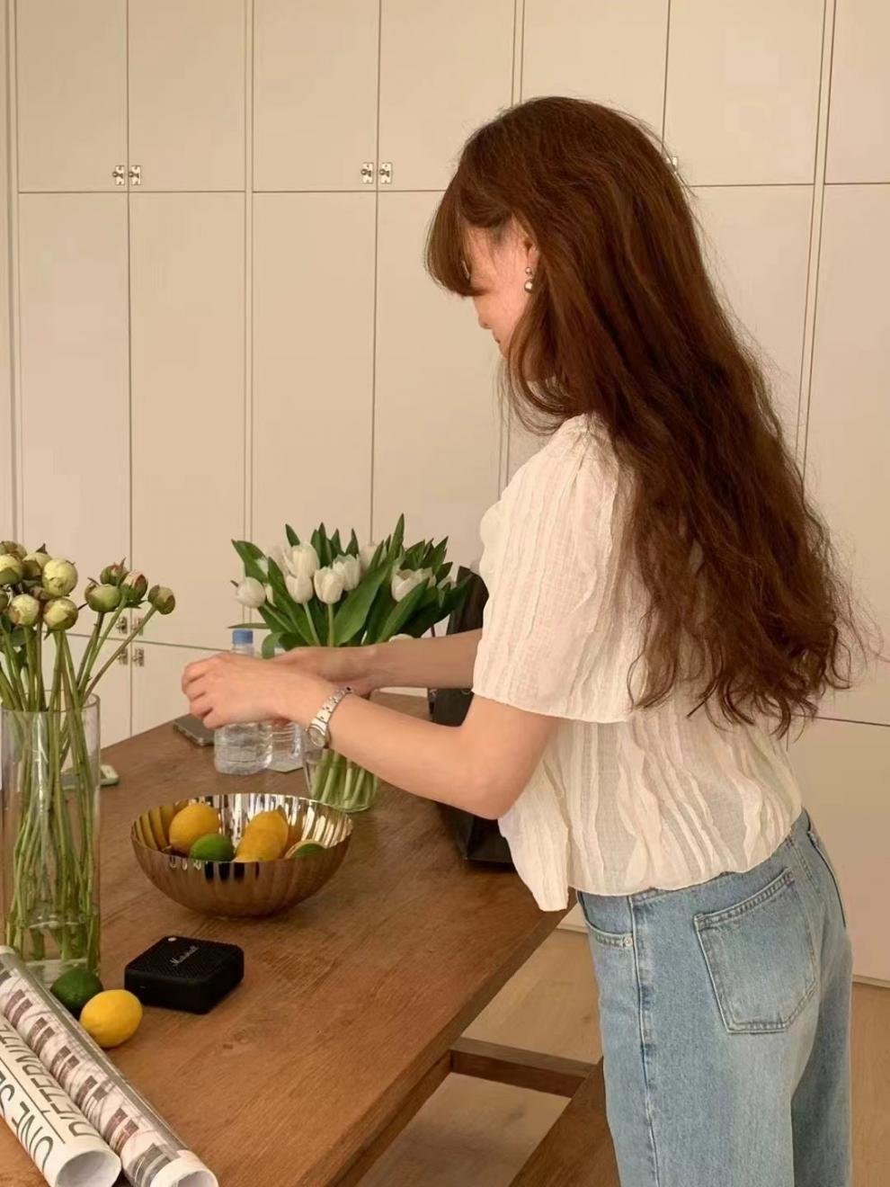 レディース シャツ トップス 無地 ゆったり 春夏 カジュアル きれいめ 韓国風 前開き 春 ショート 夏 ラウンドネック シンプル 上品 切り替えデザイン タイ ポリエステル