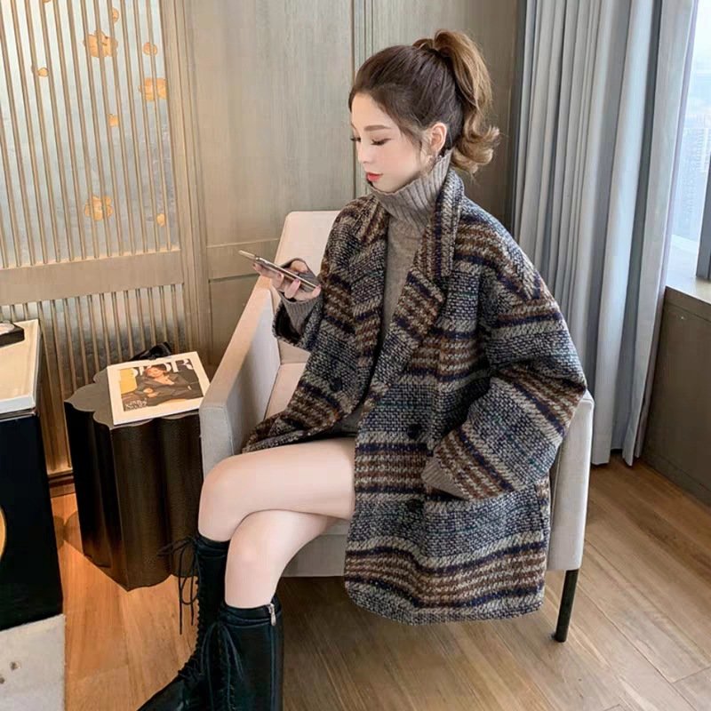 レディース コート 長袖 チェック柄 ゆったり 秋冬 秋 きれいめ 通勤 体型カバー 膝丈 冬 上品 レザー ブラウン ウール 切り替えデザイン ツイード
