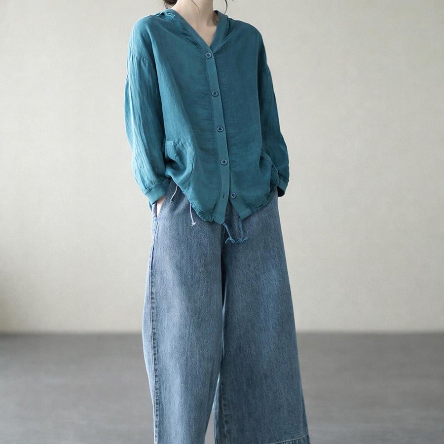 シャツ ジャケット 長袖 ゆったり コットン 綿 リネン 夏 レトロ 体型カバー 春夏 前開き 上品 フード