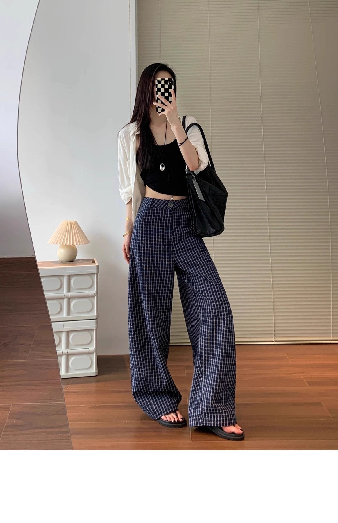 レディース パンツ チェック柄 ゆったり ワイド コットン 綿 春夏 カジュアル 春 夏 ロング 薄手 海 ハイウエスト