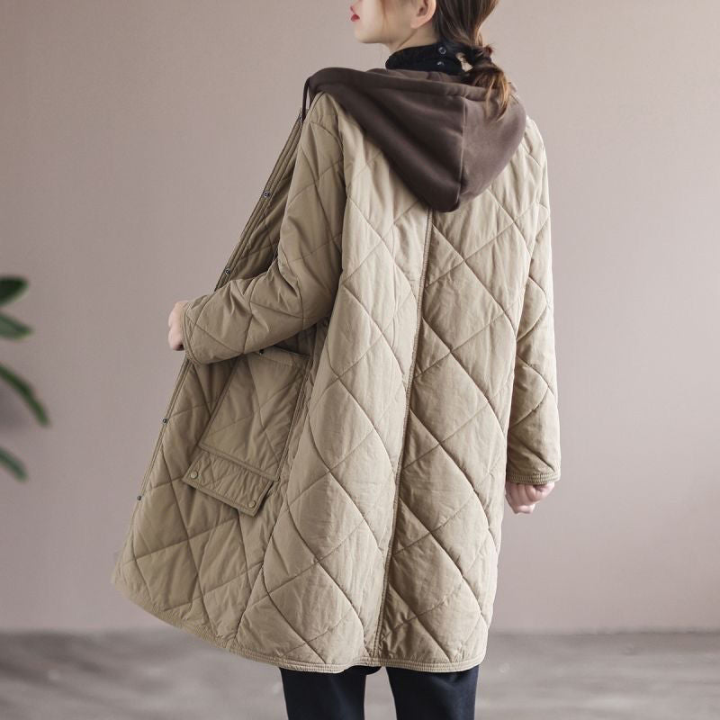 レディース コート アウター 上着 ウィンドブレーカー キルティングコート マウンテンパーカー 長袖 フード ポケット アメカジ バイカラー 配色 綿 コットン シンプル 上品 スポーティー ベーシック アメリカン カントリー アクティブ ナチュラル 格子柄 秋 冬 お出かけ アウトドア キャンプ 休日 ガーデン 重ね着 暖かい 防寒 体型カバー 普段使い 着回し レイヤード 定番 M L XL 2XL 3XL 4XL 小さいサイズ 大きいサイズ ビッグ ゆったり ゆる 黒 ブラック ベージュ カーキ