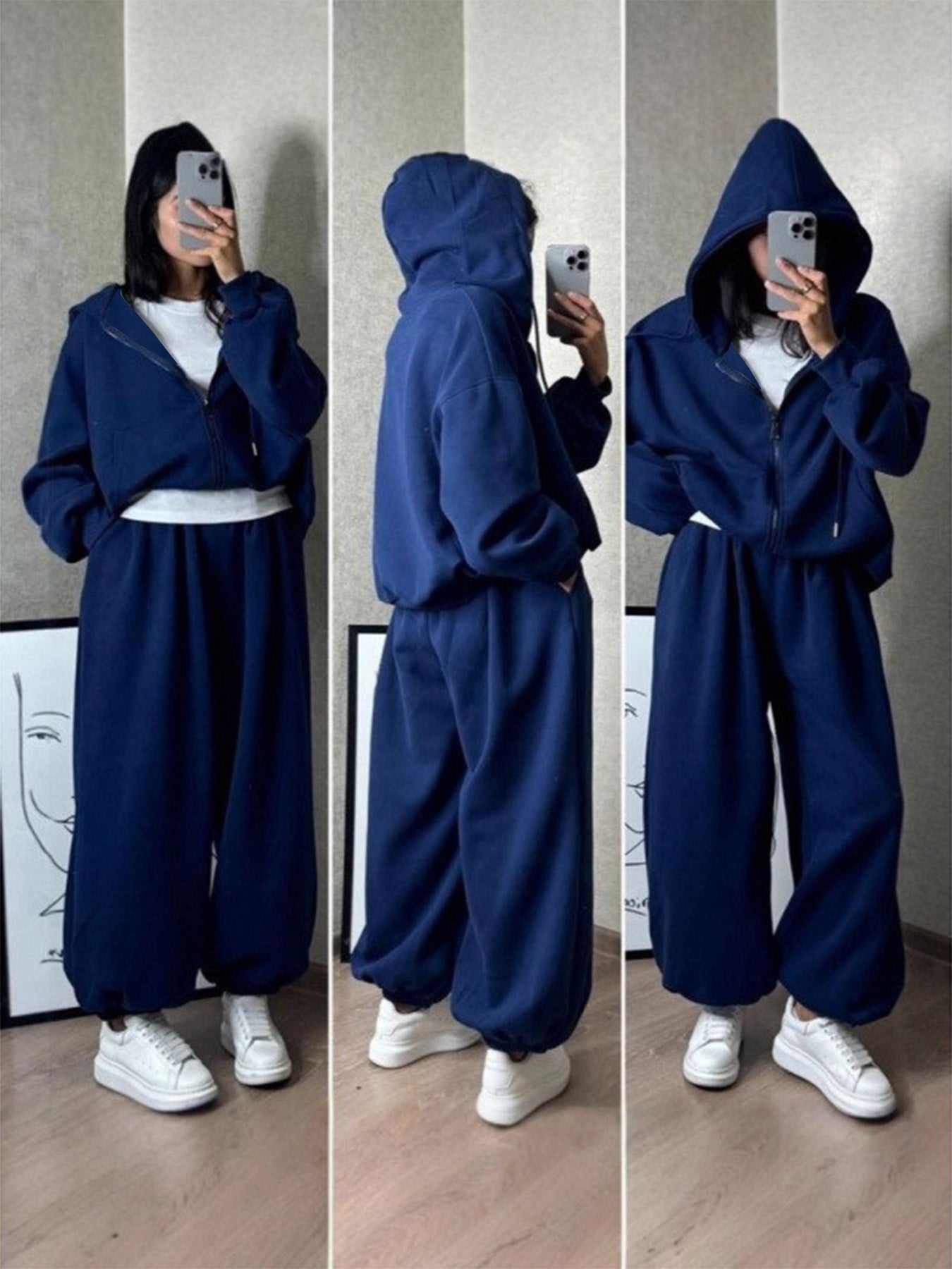 レディース トップス セーター パーカー セットアップ ジョガーパンツ ロング 長袖 ドロップショルダー フード ワイド オーバーサイズ ファスナー ポケット 前開き 大人可愛い おしゃれ かっこいい こなれ感 ラフ 個性的 主役級 存在感 無地 秋 冬 ロングシーズン ママ お出かけ 旅行 ジム 公園 女子会 韓国 オルチャン 楽ちん 体型カバー 普段使い インスタ映え S M L XL 2XL 3XL 大きいサイズ ゆったり ゆる 黒 ブラック グレー ワインレッド ネイビー
