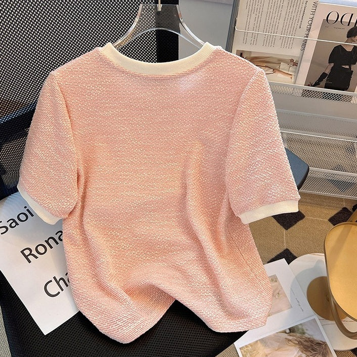 トップス カットソー 半袖 クルーネック プルオーバー フェイクパール ミディアム丈 かわいい 可愛い 大人可愛い きれいめ シンプル レトロ おしゃれ かっこいい カジュアル こなれ感 個性的 主役級 存在感 抜け感 春 夏 ベーシック ナチュラル エレガント キュート  無地 女性用 レディース ママ OL 通勤 オフィス 学生 通学 デート お出かけ 旅行 休日 アウトドア カフェ ショッピング 普段使い 会議 MTG ミーティング デイリー 着回し 重ね着 S M L XL トレンド モテ