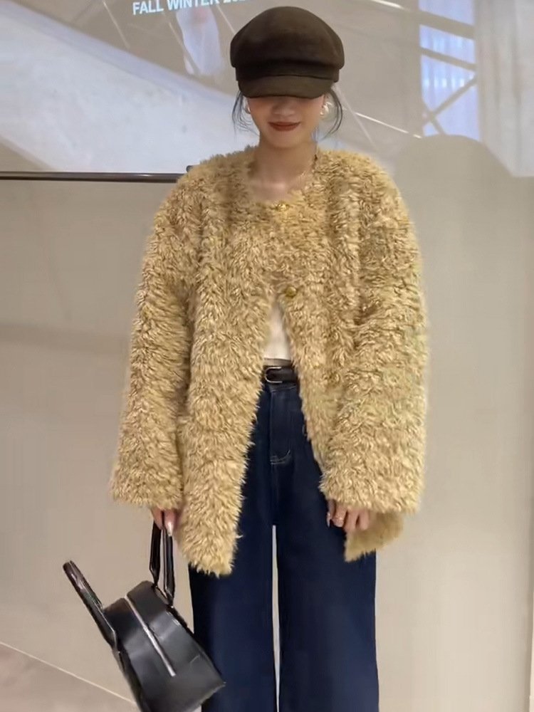 レディース コート 長袖 ゆったり 冬 きれいめ 通勤 ラウンドネック 暖かい ファー