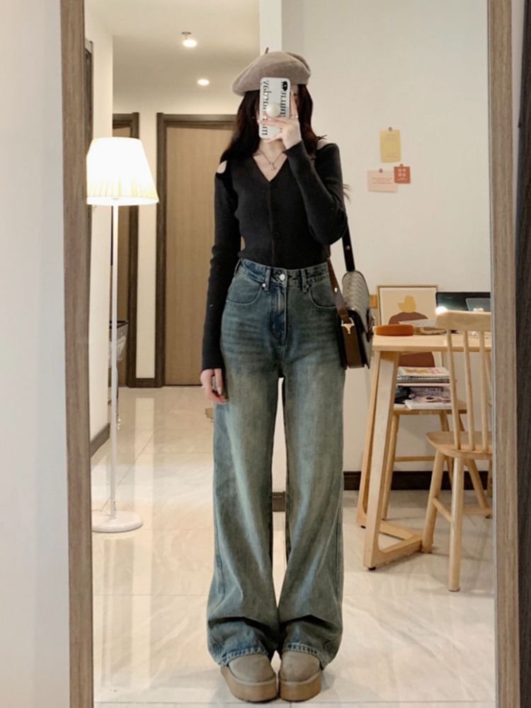 レディース パンツ ゆったり ワイド デニム 春夏 カジュアル アメリカン レトロ 大きいサイズ 春 夏 ロング ワイドパンツ 切り替えデザイン デニムパンツ ハイウエスト タイ ストレッチ ポリエステル