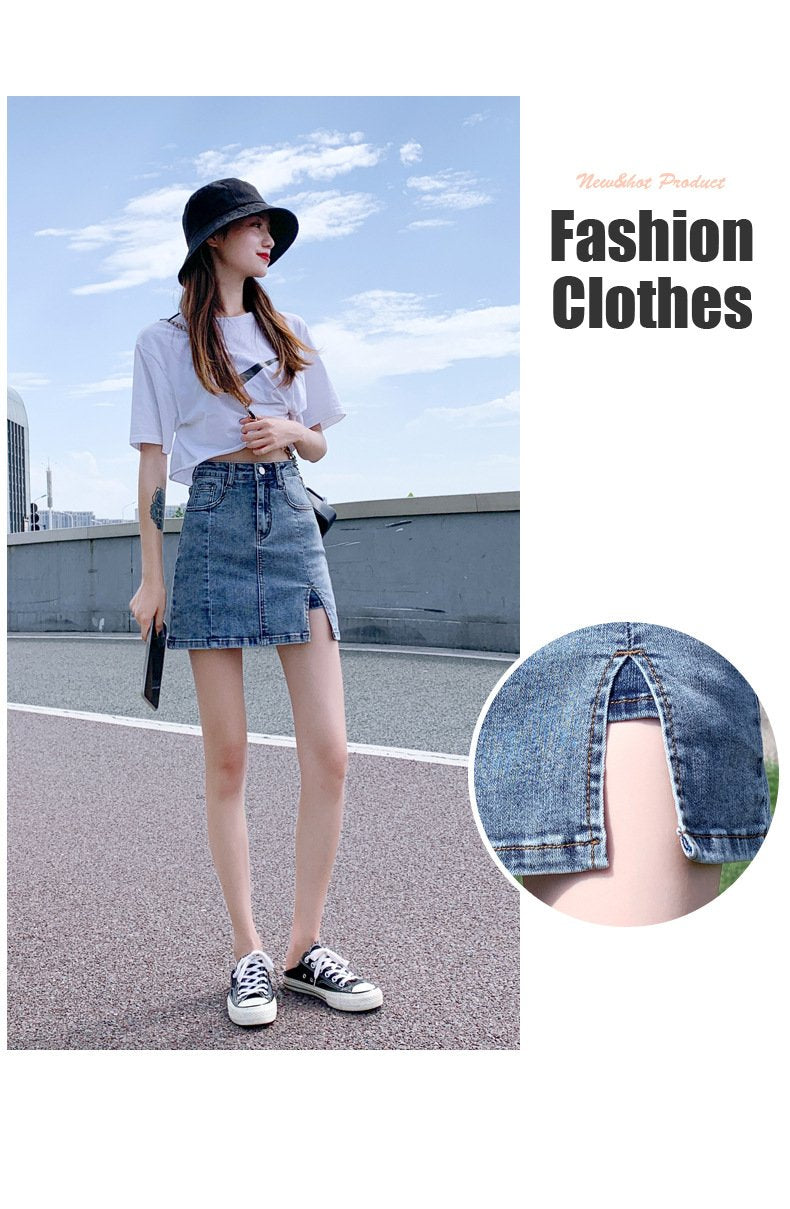 パンツ スカート デニム 秋冬 秋 きれいめ ショート ショートパンツ 冬 上品 Aライン スリット ハイウエスト デニムスカート ストレッチ
