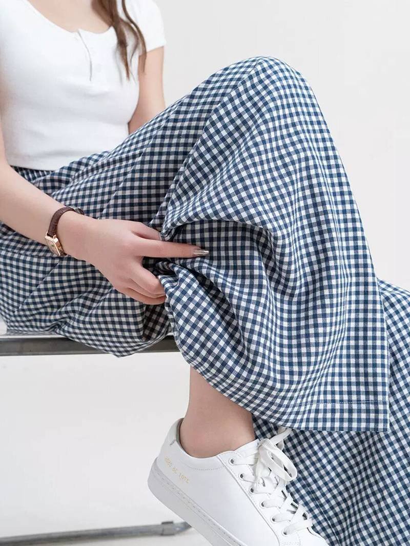 レディース パンツ チェック柄 ゆったり ワイド デニム 春夏 カジュアル きれいめ レトロ 通勤 春 夏 秋 スリム ロング ワイドパンツ ドレープ ハイウエスト 都会的