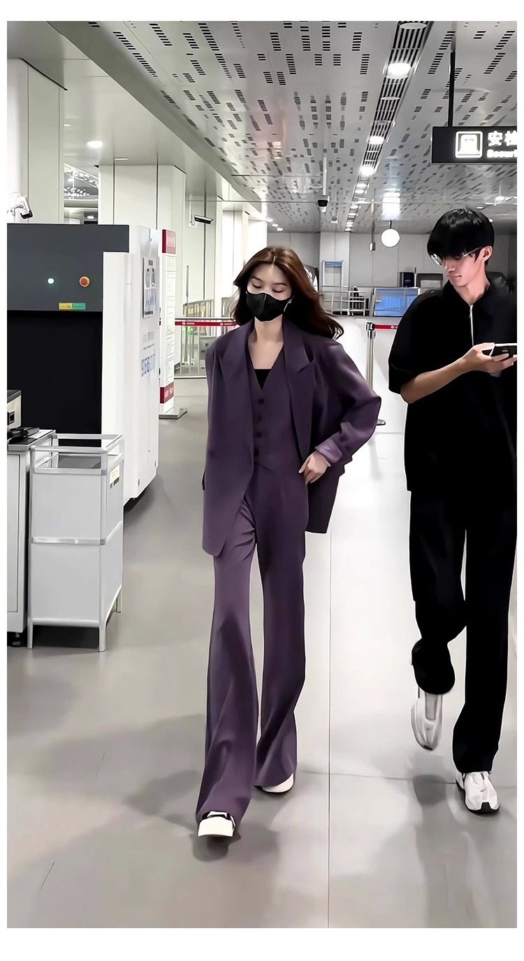 レディース パンツ ジャケット 長袖 無地 春夏 きれいめ 通勤 オフィス 春 フレア 夏 秋 シンプル 紫 ロング 切り替えデザイン セットアップ
