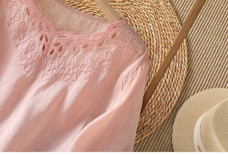 レディース シャツ Tシャツ 半袖 コットン 綿 デニム 春夏 カジュアル きれいめ 通勤 前開き 春 夏 刺繍 薄手 プルオーバー 透けない