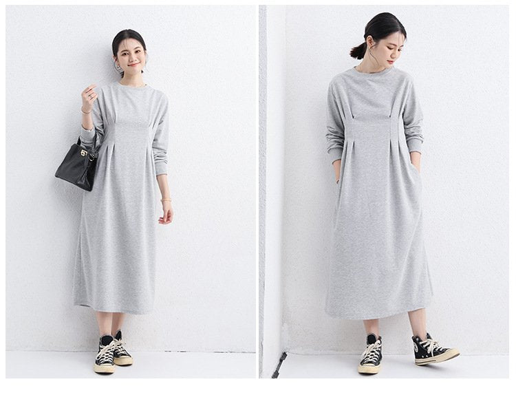 ワンピース 長袖 春 秋 きれいめ 通勤 春夏 ラウンドネック 上品 Aライン