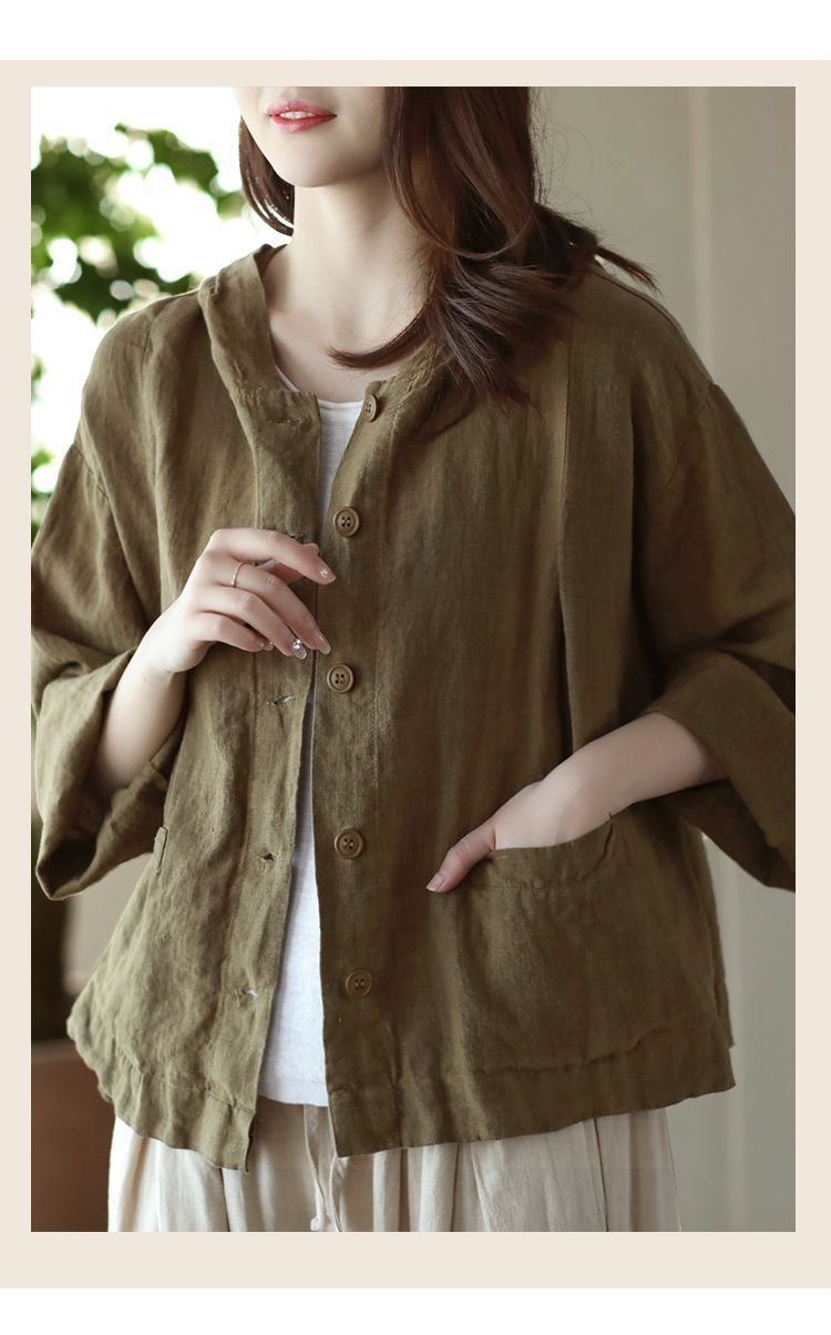 レディース ジャケット パーカー 長袖 無地 ゆったり コットン 綿 麻 春夏 体型カバー 春 ショート 夏 シンプル ボタン