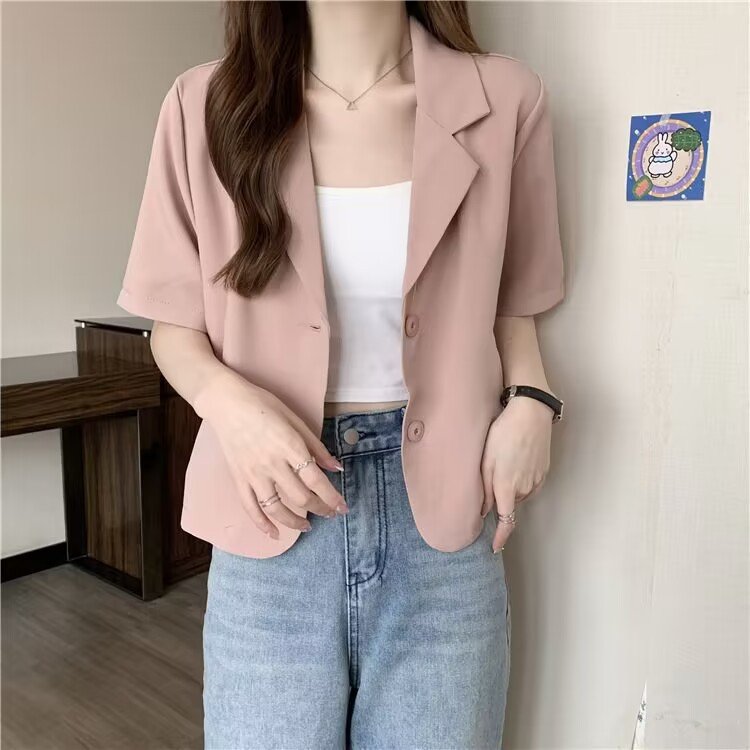 レディース シャツ コート 半袖 無地 ゆったり 春夏 きれいめ 前開き 春 夏 シンプル 上品 薄手 スーツ ポリエステル