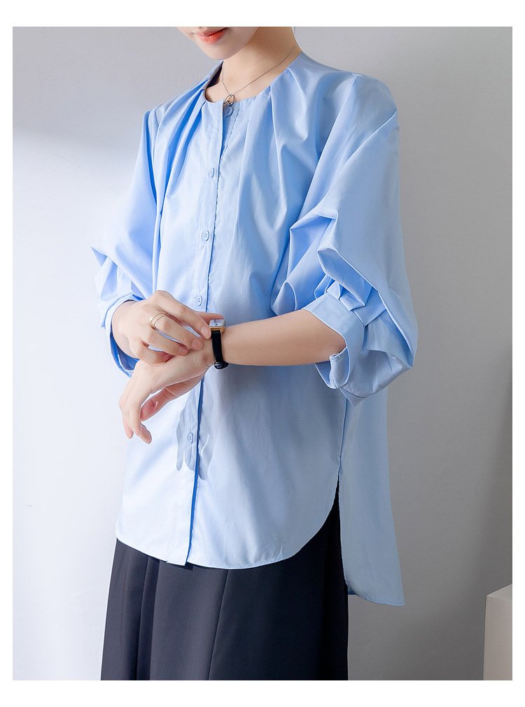 レディース シャツ ジャケット ゆったり 夏 レトロ 体型カバー 春夏 前開き ラウンドネック ポリエステル