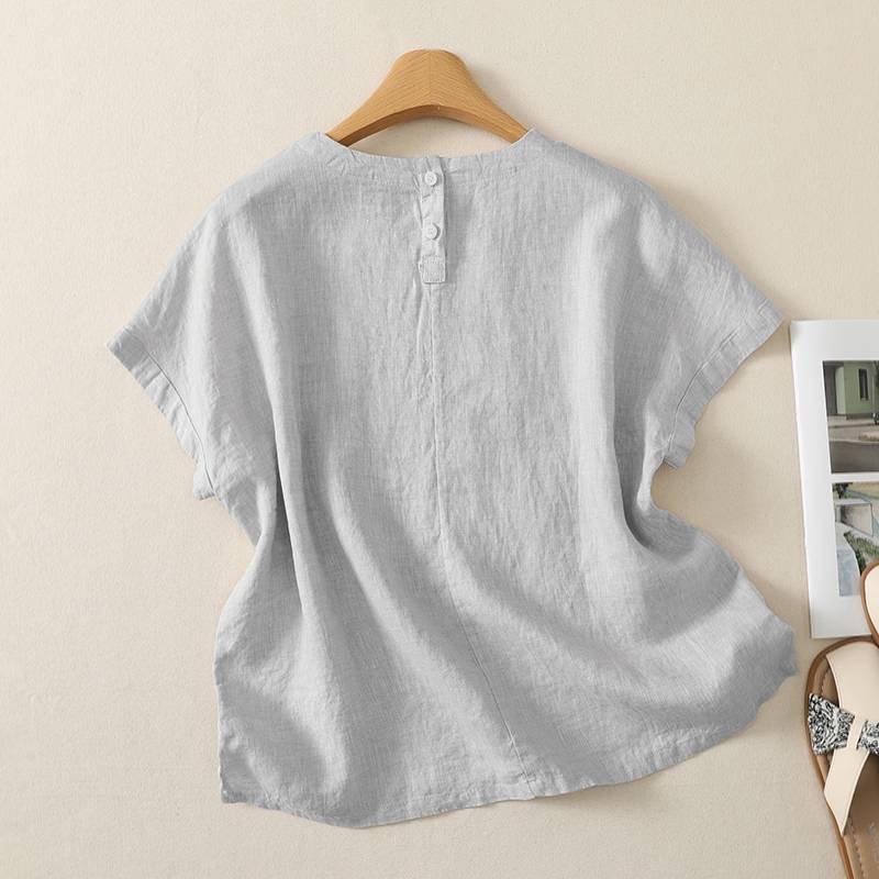 レディース トップス Tシャツ ニット 半袖 コットン 綿 リネン 春夏 カジュアル きれいめ 通勤 大きいサイズ デニム 春 夏 ラウンドネック 刺繍 シャツ