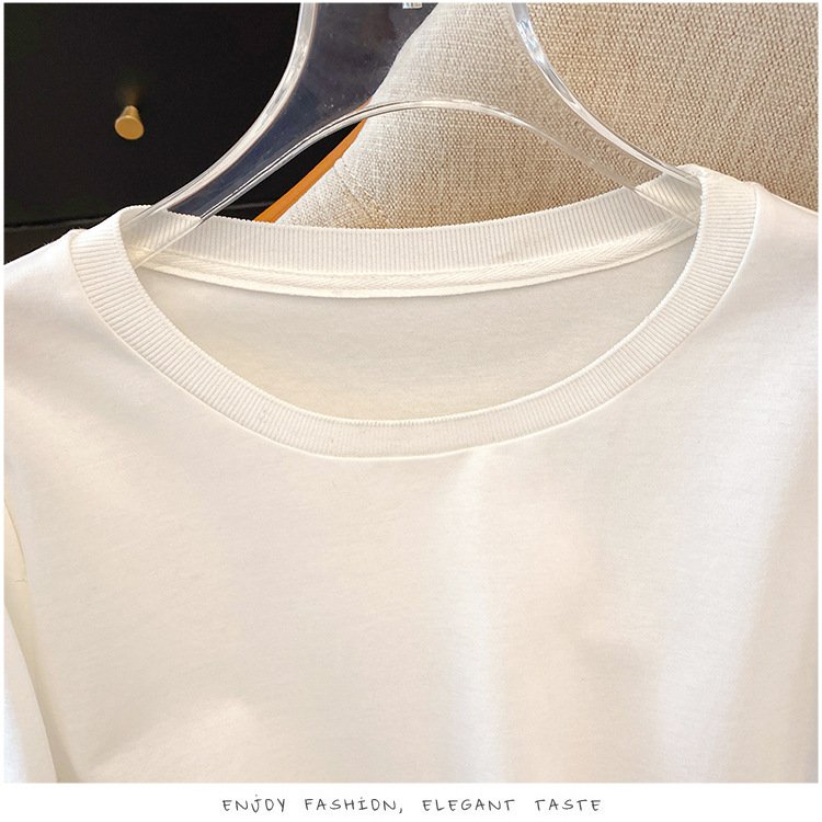 レディース Tシャツ 長袖 無地 春夏 きれいめ 春 白 夏 膝丈 ラウンドネック レース シンプル 上品 シャツ 切り替えデザイン ポリエステル