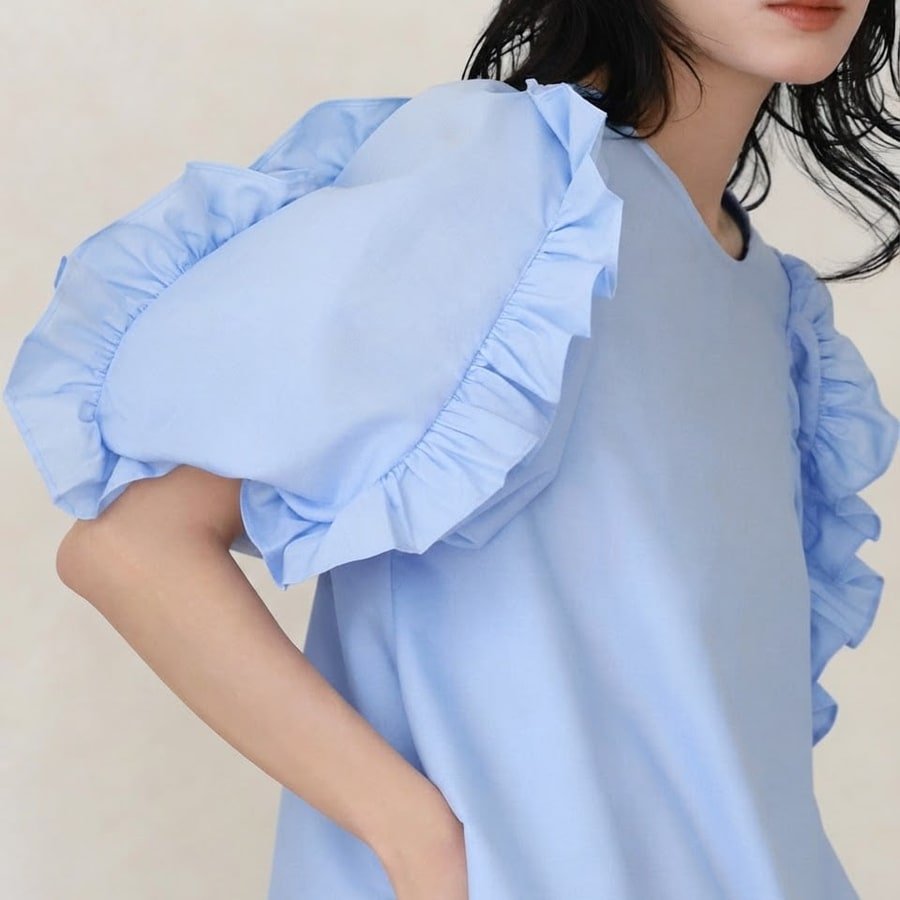 レディース ブラウス シャツ Tシャツ ボーダー ストライプ 無地 春夏 きれいめ 通勤 オフィス 前開き 春 夏 ラウンドネック シンプル シフォン フリル パフスリーブ プルオーバー シフォンブラウス
