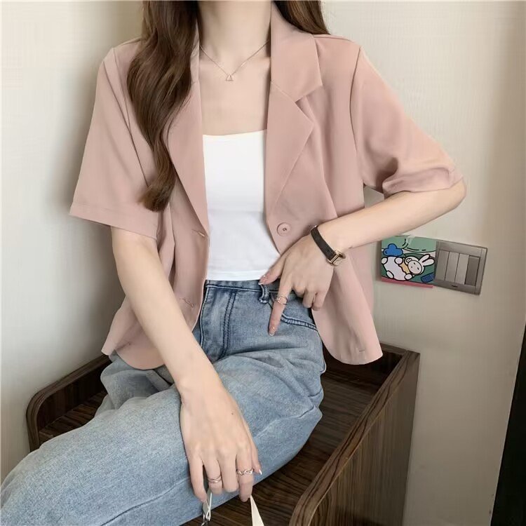 レディース シャツ コート 半袖 無地 ゆったり 春夏 きれいめ 前開き 春 夏 シンプル 上品 薄手 スーツ ポリエステル