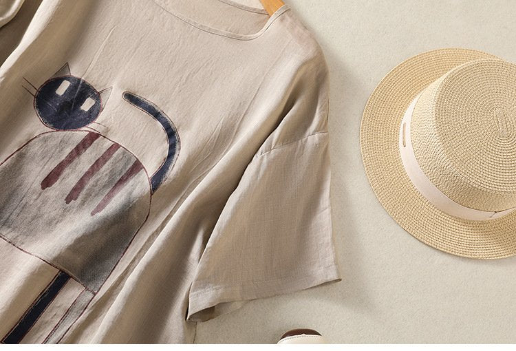 レディース Tシャツ 半袖 アニマル柄 ゆったり コットン 綿 麻 春夏 カジュアル きれいめ 通勤 オフィス 体型カバー 春 夏 シャツ ヴィンテージ インナー レギュラー
