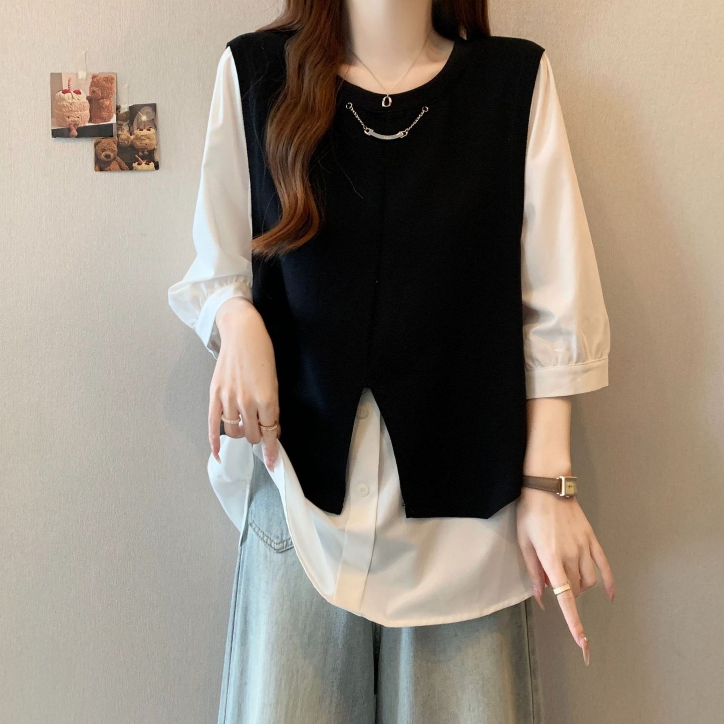 トップス Tシャツ 半袖 ゆったり 春夏 カジュアル 体型カバー 大きいサイズ 春 夏 膝丈 ラウンドネック クルーネック シャツ レイヤード ポリエステル