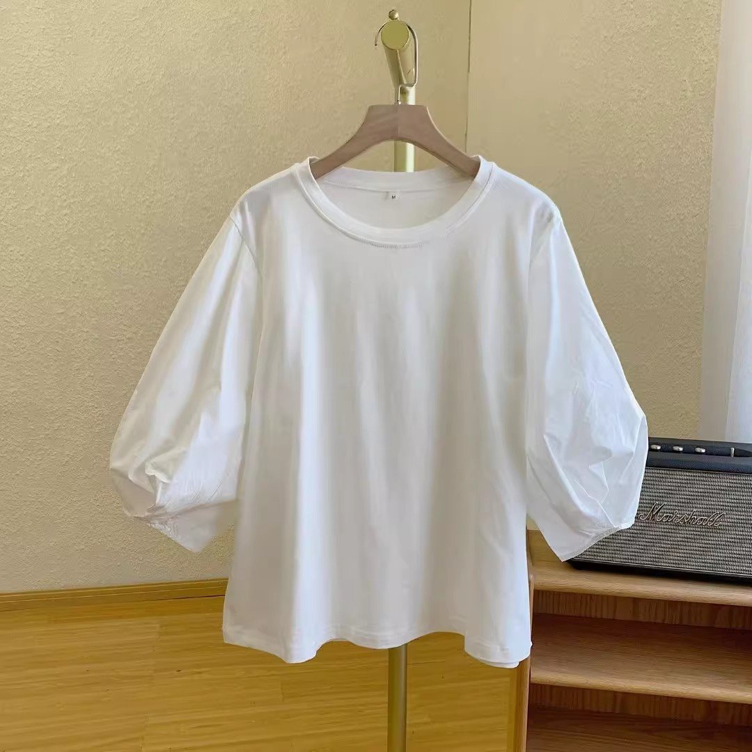レディース シャツ Tシャツ 長袖 7分袖 ゆったり 春夏 カジュアル 前開き 春 夏 膝丈 ラウンドネック ポリエステル