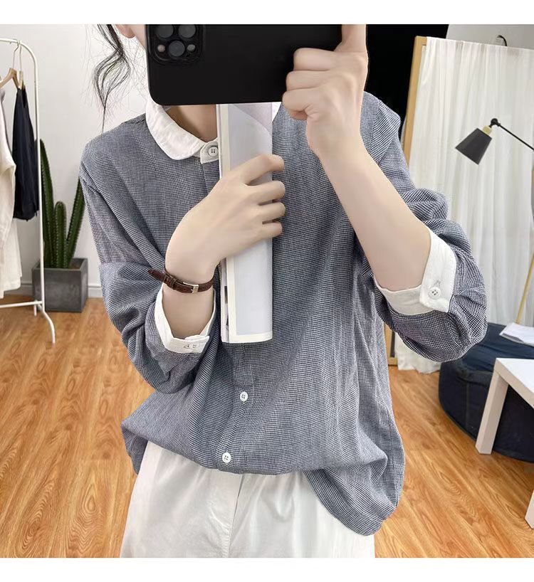 レディース シャツ 長袖 ボーダー ストライプ チェック柄 ゆったり スリム コットン 綿 春夏 きれいめ 通勤 韓国風 前開き 春 夏 膝丈 襟付き 配色