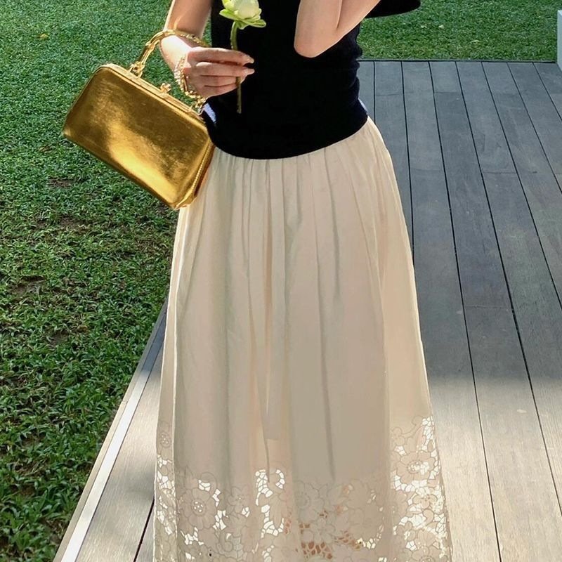 レディース ワンピース スカート 春夏 カジュアル きれいめ 春 夏 ホワイト フラワー 上品 ロング Aライン