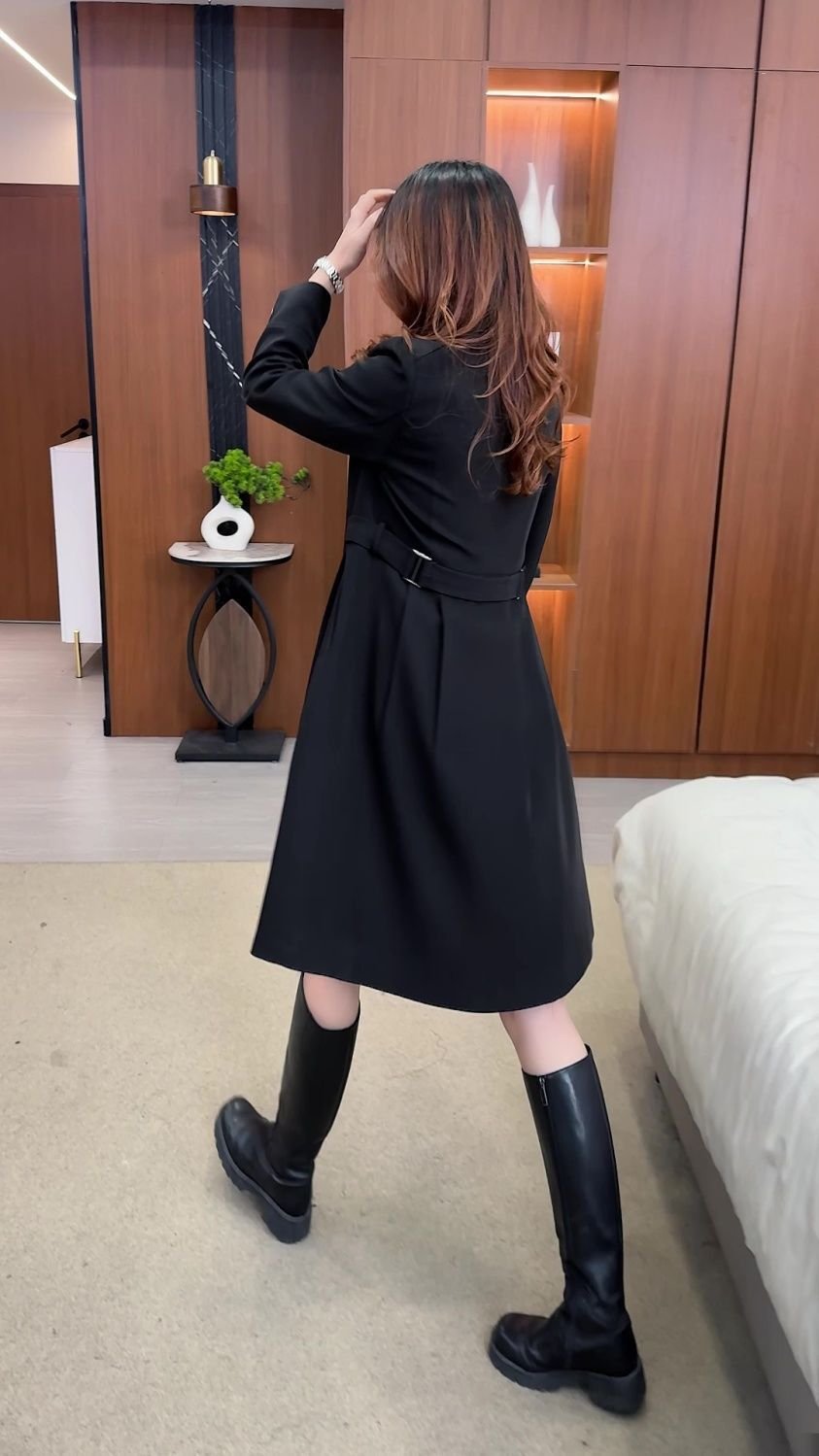 レディース コート 長袖 無地 秋冬 秋 カジュアル シンプル 冬 ブラック ロング 厚手 カーキ タイ ベルベット アウター ポリエステル