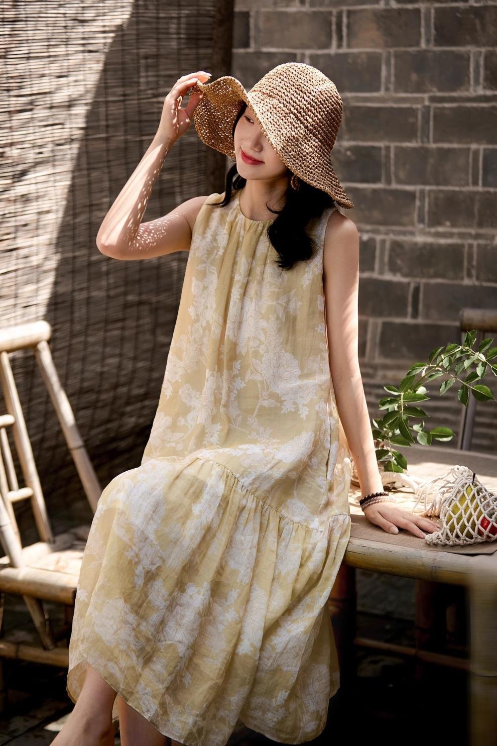 ドレス ノースリーブ 春夏 カジュアル きれいめ 袖なし 春 夏 ラウンドネック リゾート ロング 上品