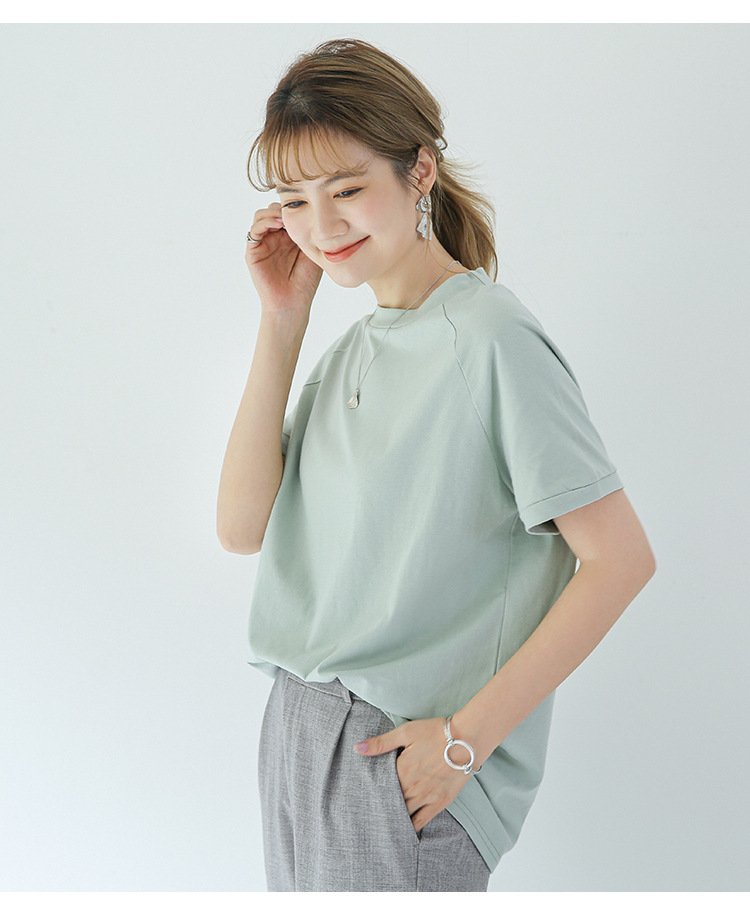レディース Tシャツ 半袖 ボーダー ストライプ ゆったり コットン 綿 春夏 カジュアル 春 夏 ラウンドネック ハイネック シャツ ハーフ ラグラン