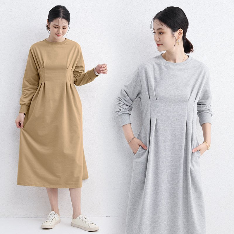 ワンピース 長袖 春 秋 きれいめ 通勤 春夏 ラウンドネック 上品 Aライン