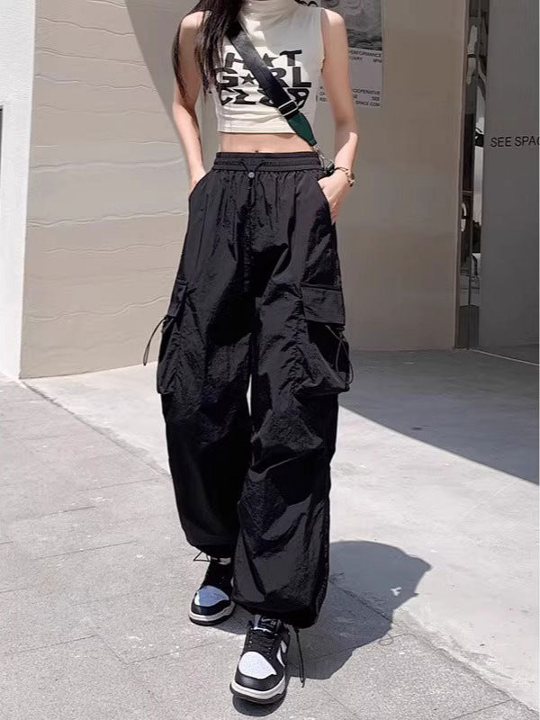 黑色工装裤女爵士舞宽松显瘦阔腿运动长裤百搭休闲直筒束脚裤子潮