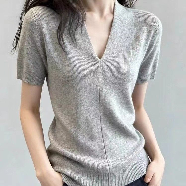 レディース トップス Tシャツ ニット 半袖 無地 ゆったり スリム 春夏 きれいめ 通勤 体型カバー 大きいサイズ Vネック 春 夏 ラウンドネック シンプル シャツ 都会的 レギュラー