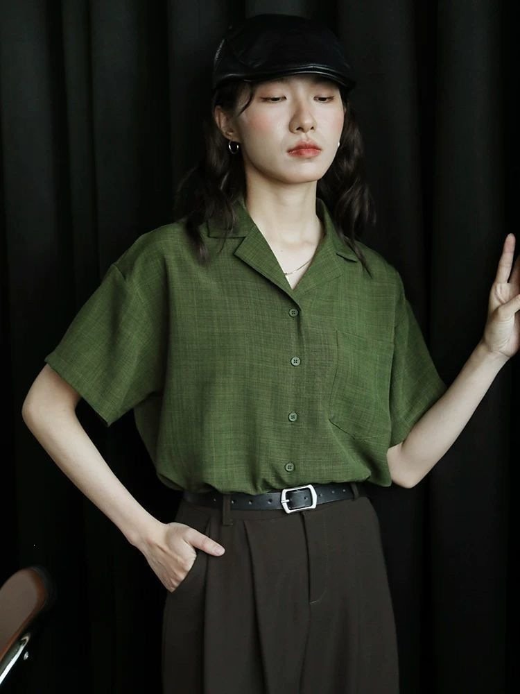 レディース シャツ トップス 半袖 ノースリーブ ゆったり 春夏 カジュアル きれいめ レトロ 前開き 袖なし 春 夏 ラウンドネック 上品 グリーン ボタン