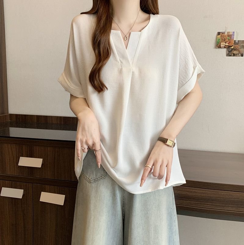 レディース Tシャツ 半袖 無地 ゆったり 春夏 カジュアル Vネック 春 夏 シャツ レギュラー ポリエステル