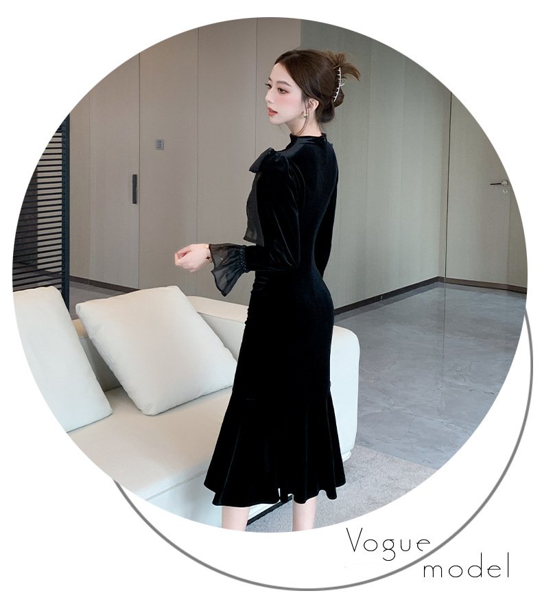 ワンピース 長袖 無地 秋 冬 黒 シンプル ロング 上品