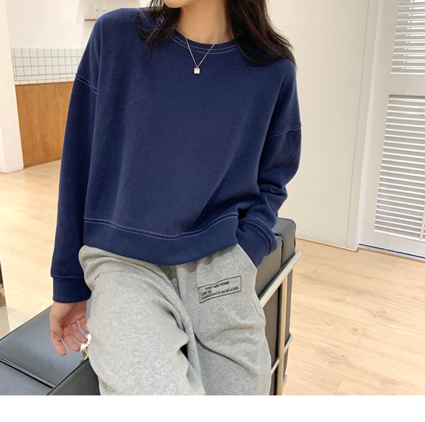 レディース トップス 長袖 ゆったり コットン 綿 春 秋冬 カジュアル 春夏 ショート ラウンドネック 秋 冬 裏起毛 プルオーバー タイ