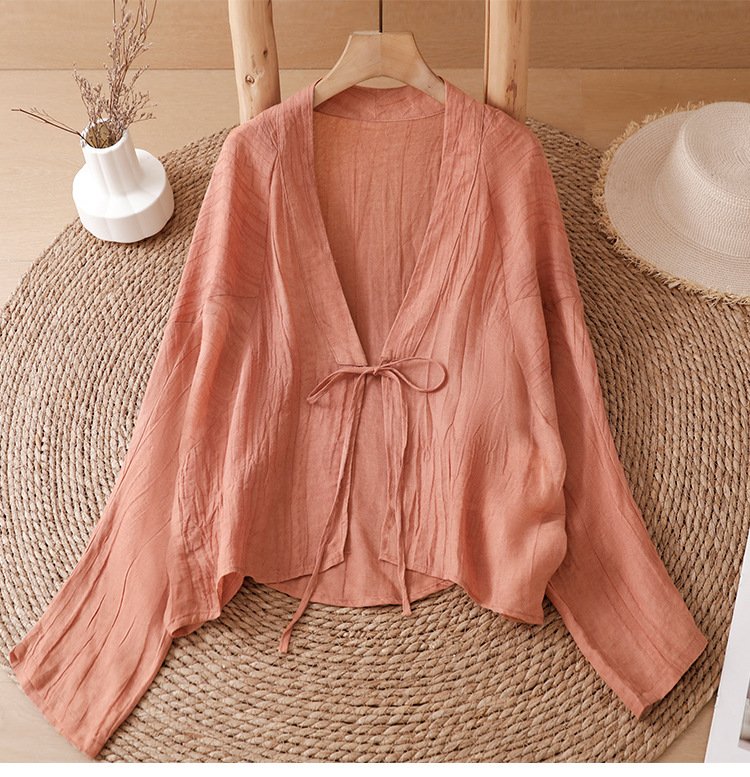 レディース トップス カーディガン 長袖 無地 ゆったり コットン 綿 リネン 春夏 カジュアル きれいめ 通勤 体型カバー Vネック 春 夏 シンプル リボン アウター レギュラー ポリエステル