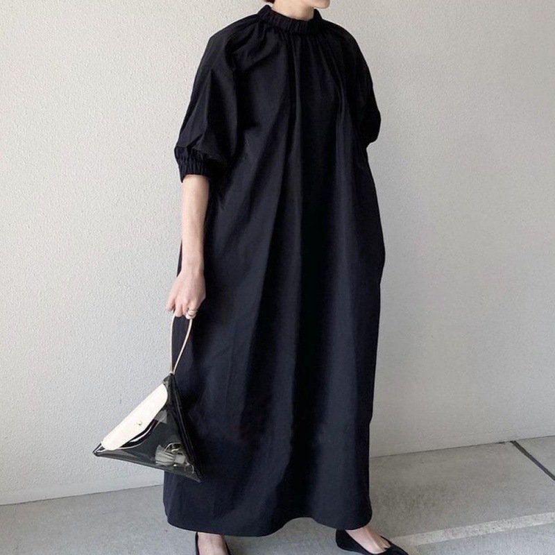 レディース スカート 無地 夏 Aライン スタンドカラー