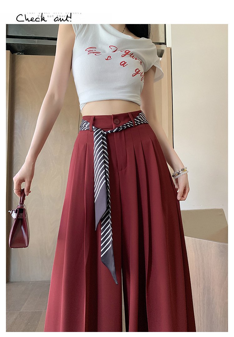 レディース パンツ ワイド 春夏 カジュアル 春 夏 ロング ワイドパンツ 薄手 テーパード ハイウエスト スカーフ スーツ ストレッチ