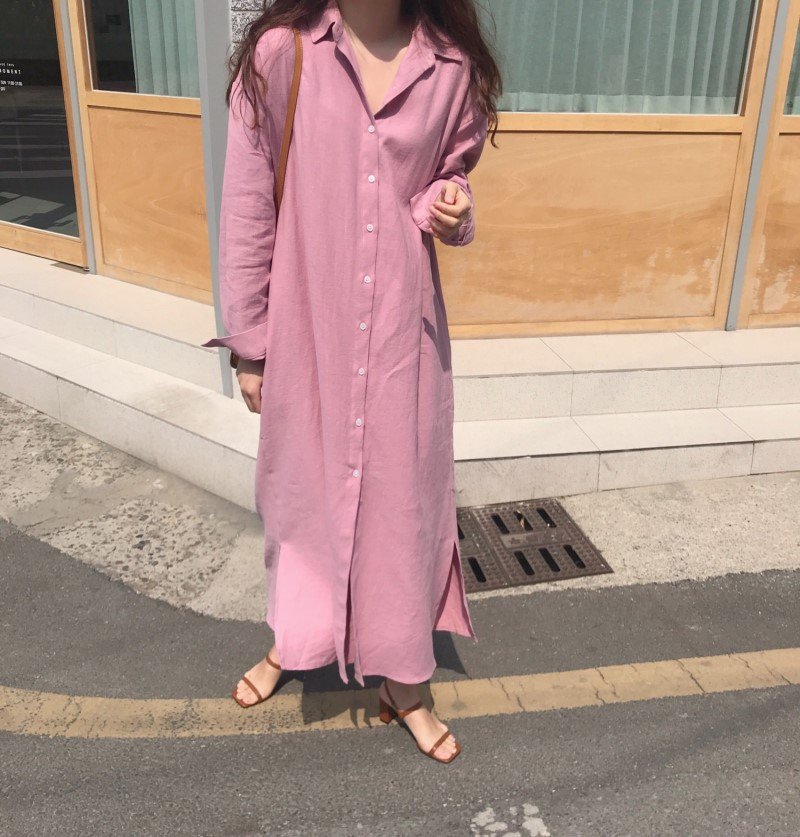 レディース ブラウス シャツ トップス 長袖 無地 ゆったり コットン 綿 麻 秋 体型カバー 韓国風 前開き シンプル ロング 切り替えデザイン 襟付き