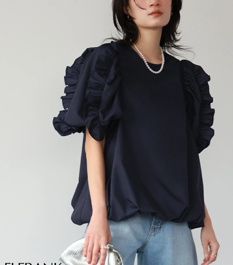 レディース ブラウス シャツ Tシャツ ボーダー ストライプ 無地 春夏 きれいめ 通勤 オフィス 前開き 春 夏 ラウンドネック シンプル シフォン フリル パフスリーブ プルオーバー シフォンブラウス