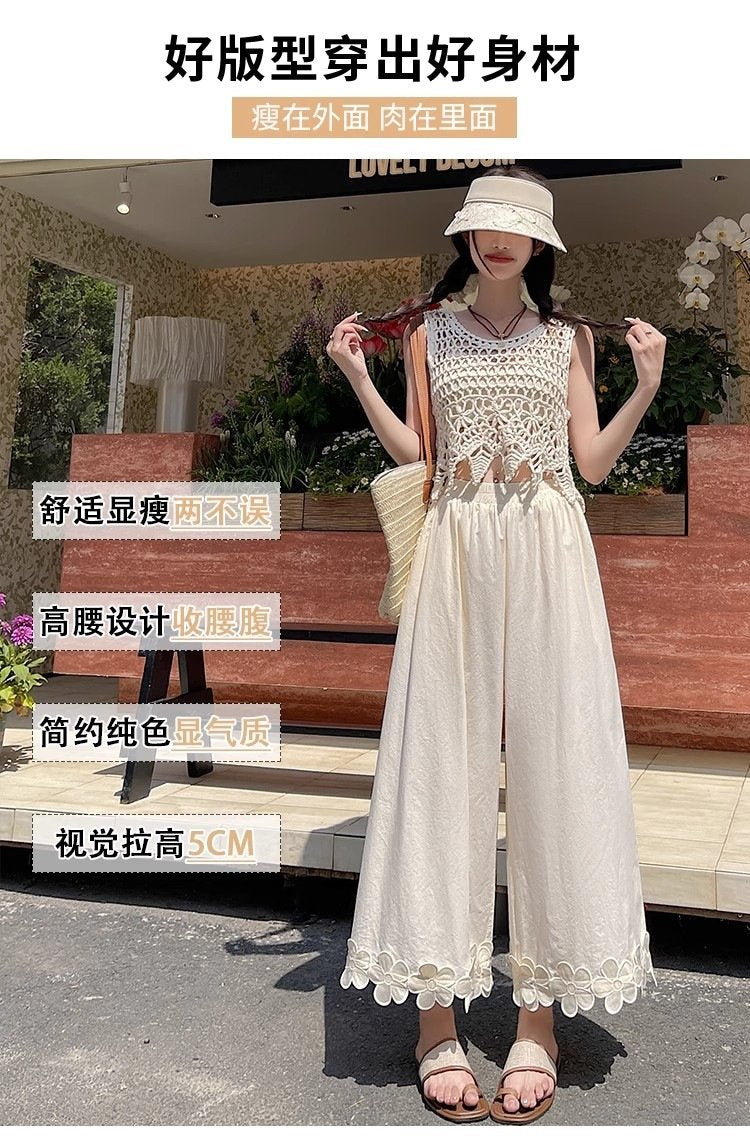 レディース パンツ 花柄 ゆったり ワイド 春夏 カジュアル きれいめ 春 夏 レース ブラック 上品 ロング ワイドパンツ ストレッチ ポリエステル 森ガール