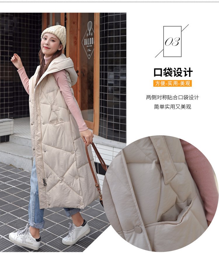 レディース ベスト 無地 秋冬 秋 きれいめ 膝下 シンプル 冬 ダウン 上品 ロング 厚手 フード