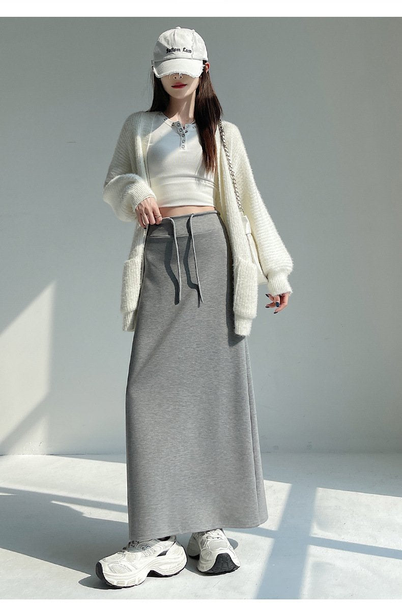 レディース ワンピース スカート 無地 春 秋冬 カジュアル 春夏 秋 シンプル 冬 ロング ストレート Aライン グレー スリット ドレープ ハイウエスト スウェット ロングスカート ポリエステル