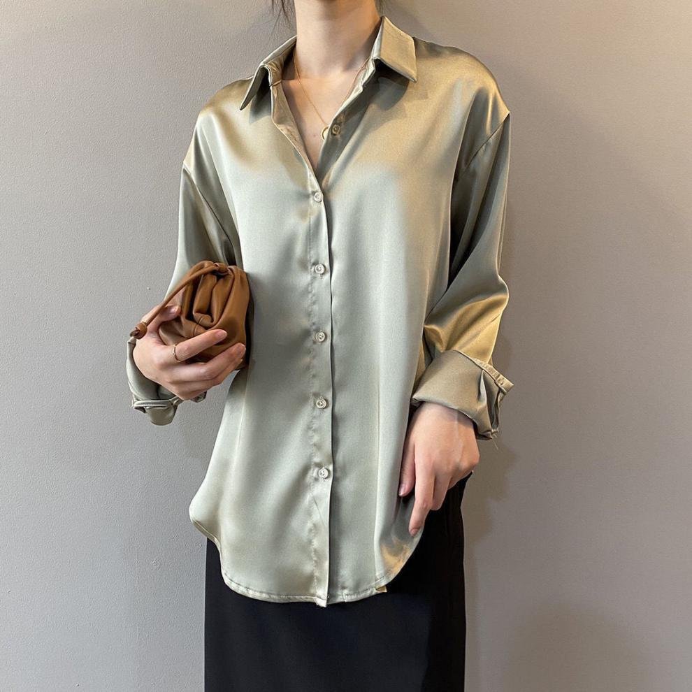 シャツ 長袖 無地 ゆったり 夏 秋冬 カジュアル きれいめ 春夏 前開き ミニ 白 秋 シンプル 冬 上品 サテン タイ レギュラー ポリエステル 白シャツ