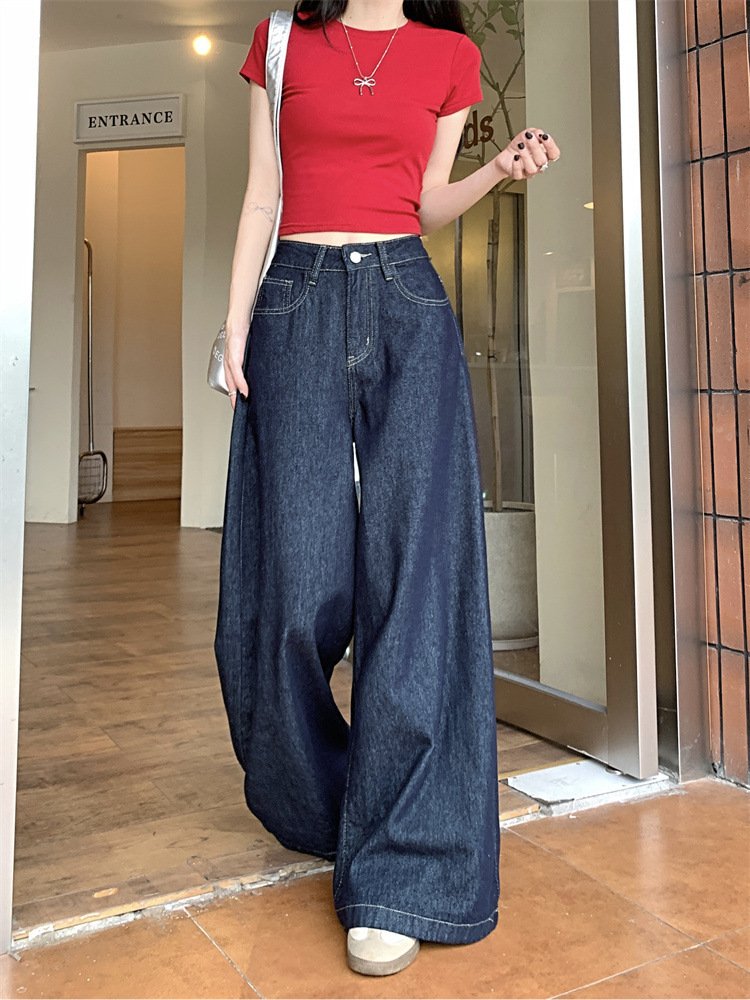 レディース パンツ スリム コットン 綿 デニム 春夏 カジュアル レトロ 春 夏 ロング ストレート ハイウエスト ウォッシュ