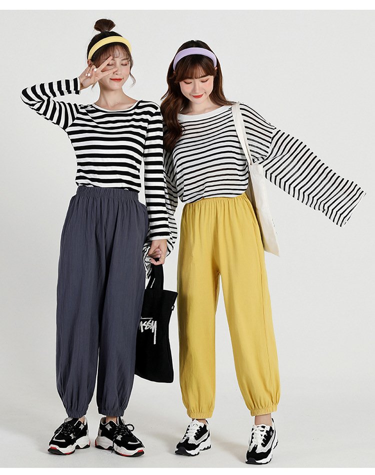 レディース パンツ ゆったり コットン 綿 麻 春夏 春 夏 9分丈 薄手 ハイウエスト タイ