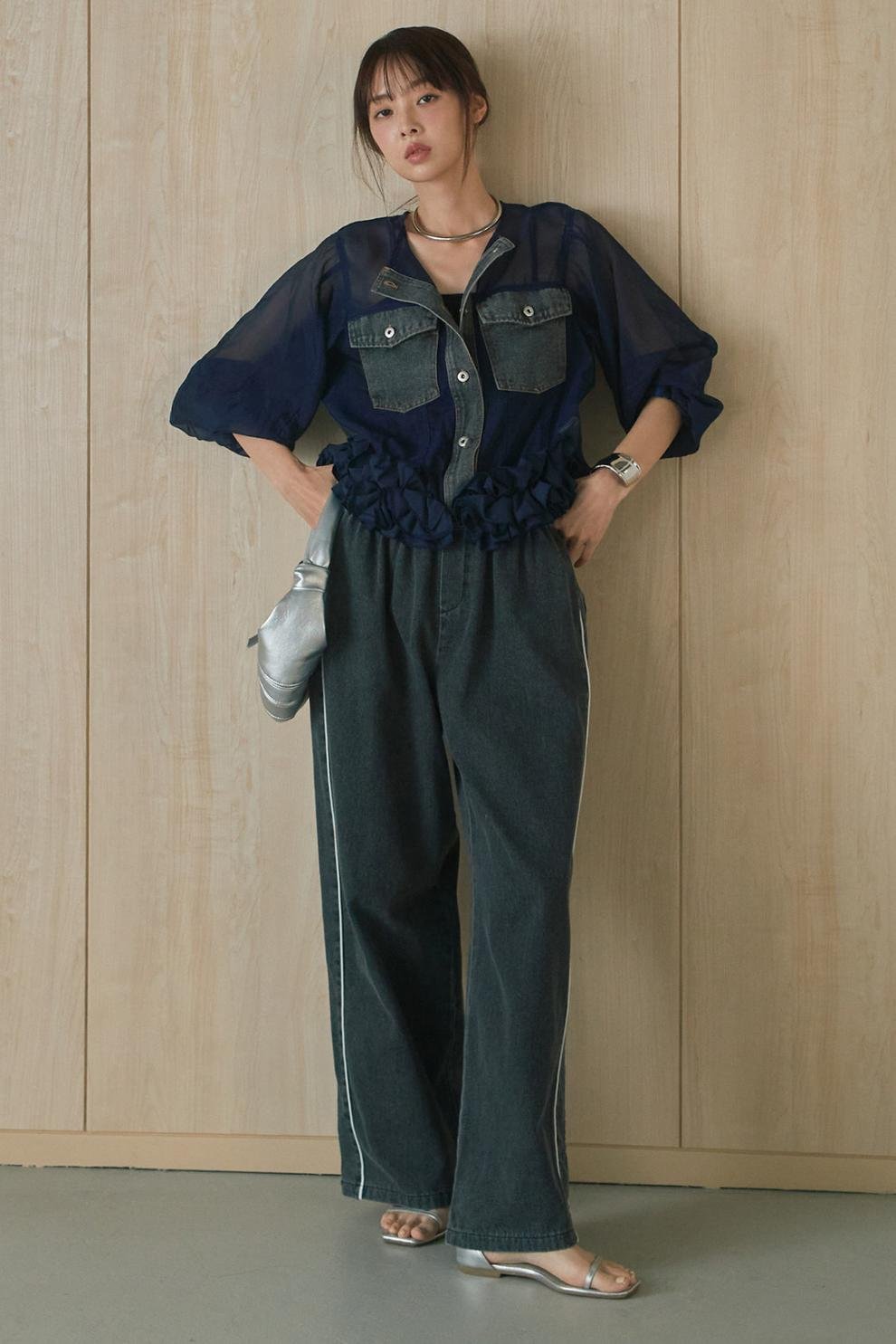 レディース トップス カーディガン 長袖 無地 デニム 春夏 きれいめ 通勤 春 夏 シンプル フリル 薄手 都会的 アウター